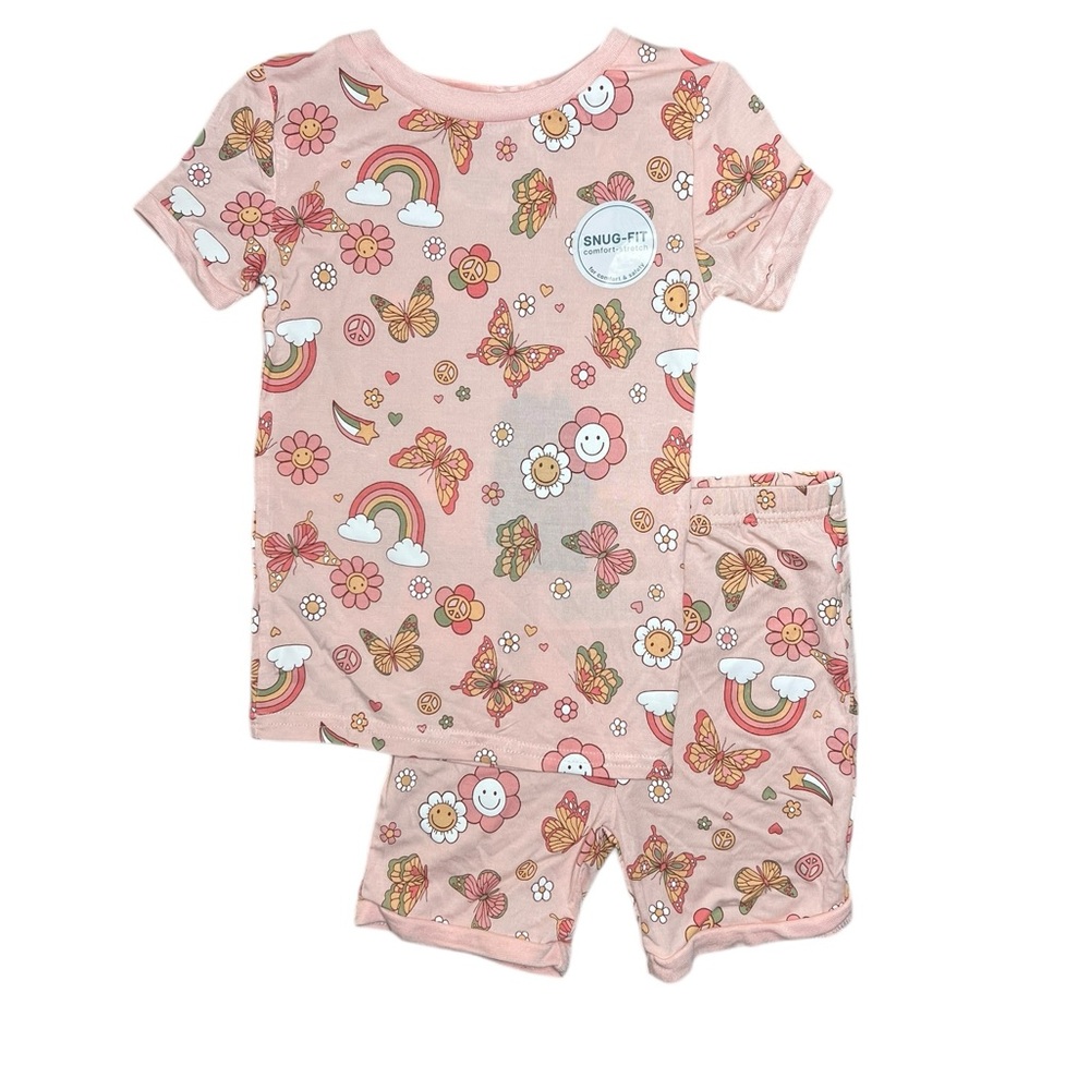 Tres beau pajama pink rainbow daisies and butterfly 2 piece short set